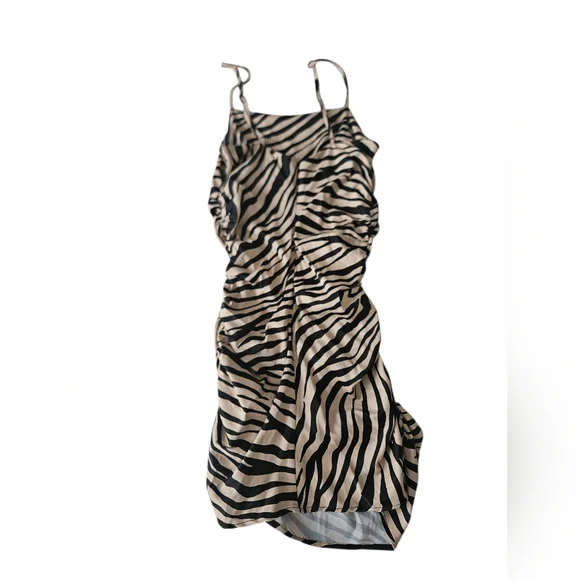 NWT FOREVER21 Zebra Print Shirred Strappy Mini Dress | SZ L - Picture 4 of 10